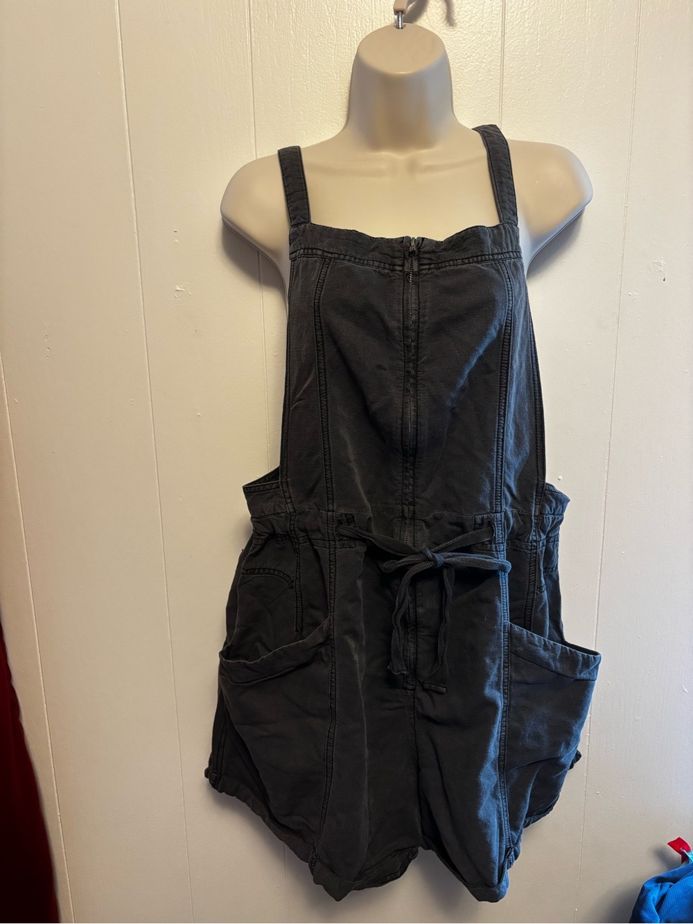 Free People Washed Black Denim Utility Overalls